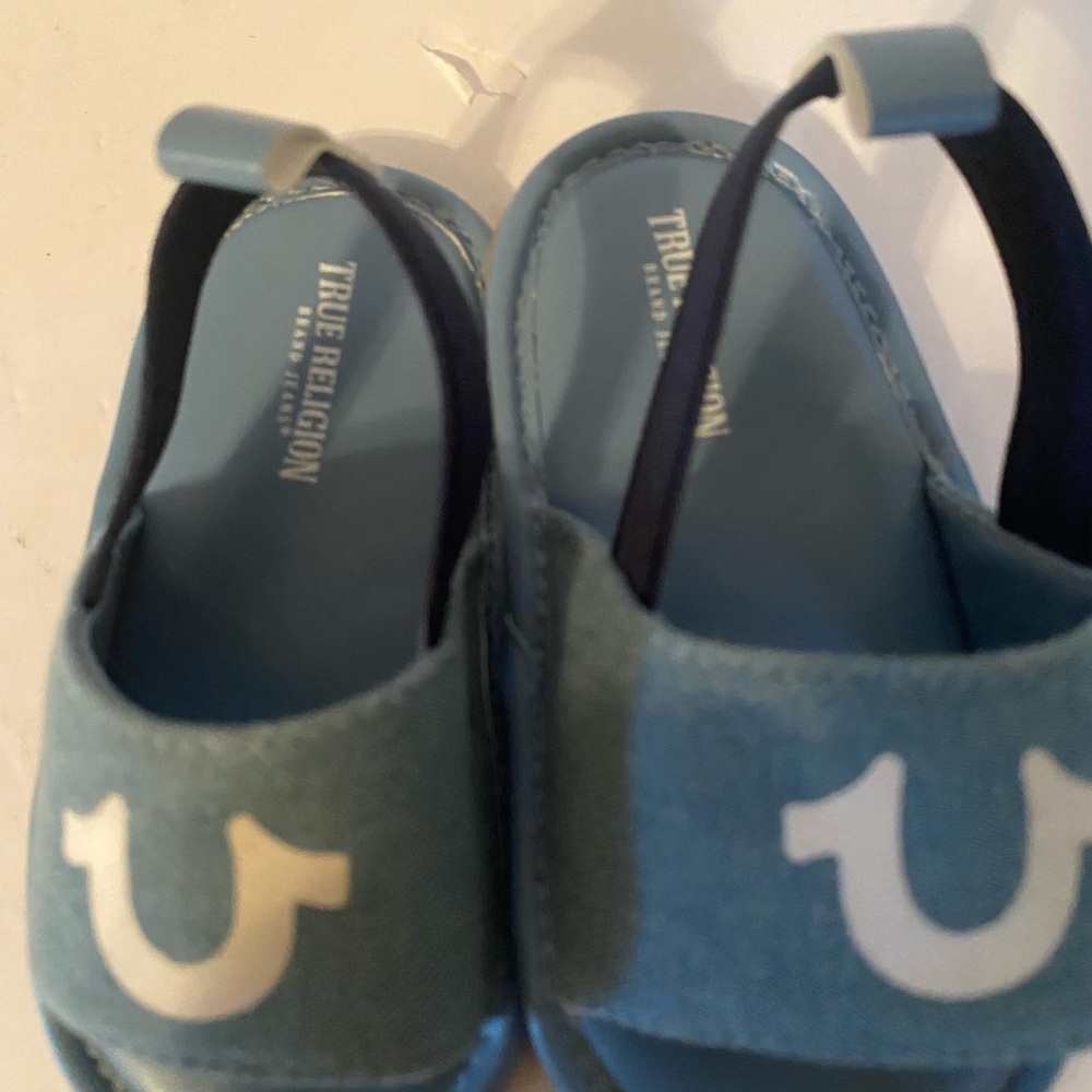 True Religion Kids Light Blue Logo Slingback Sandals